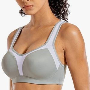 Syrokan gray and white sports bra high impact